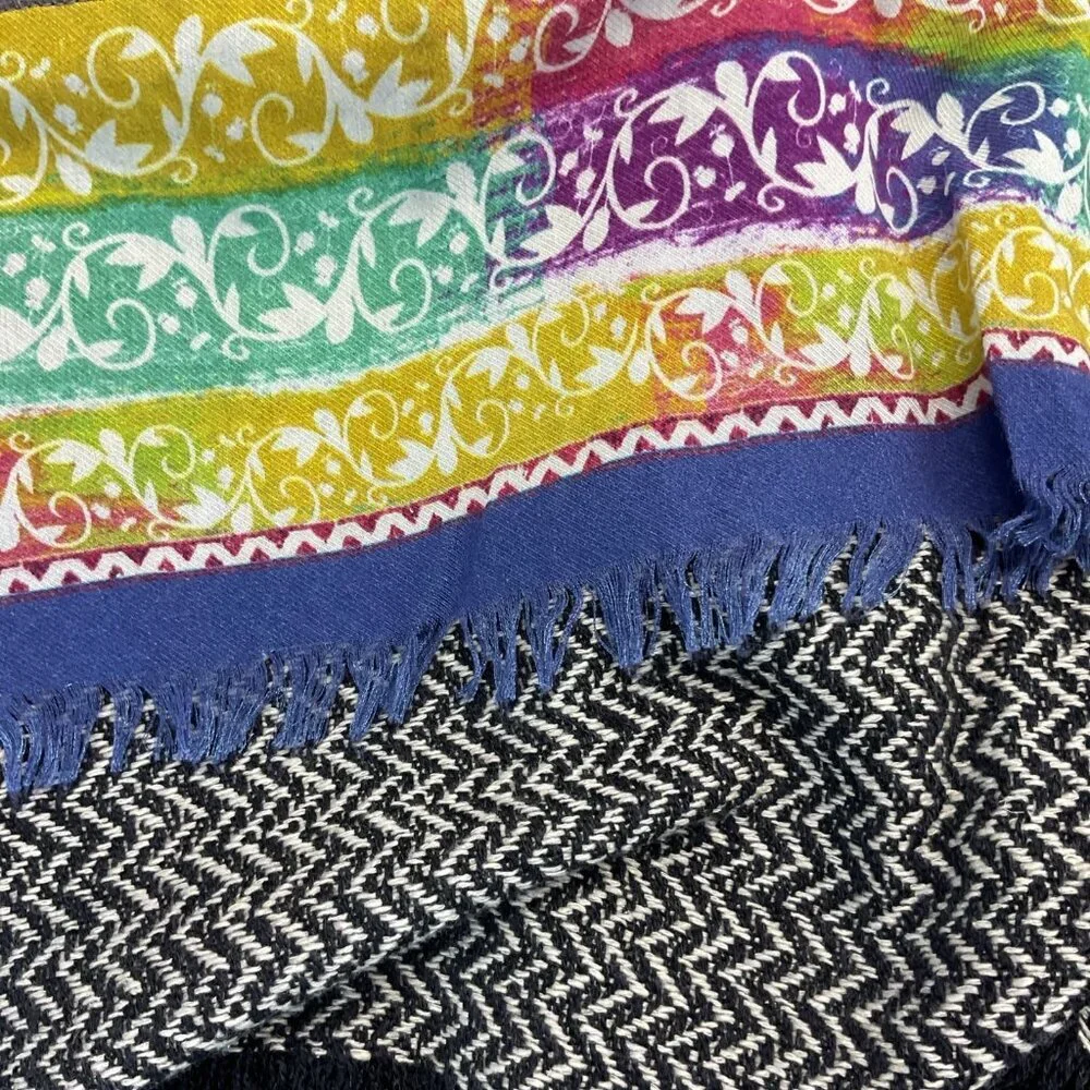 Petanu‎ Anthropologie Cape Shawl Mixed Pattern Boho silk Cashmere blend one size